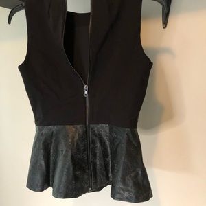 Black faux leather structured peplum top